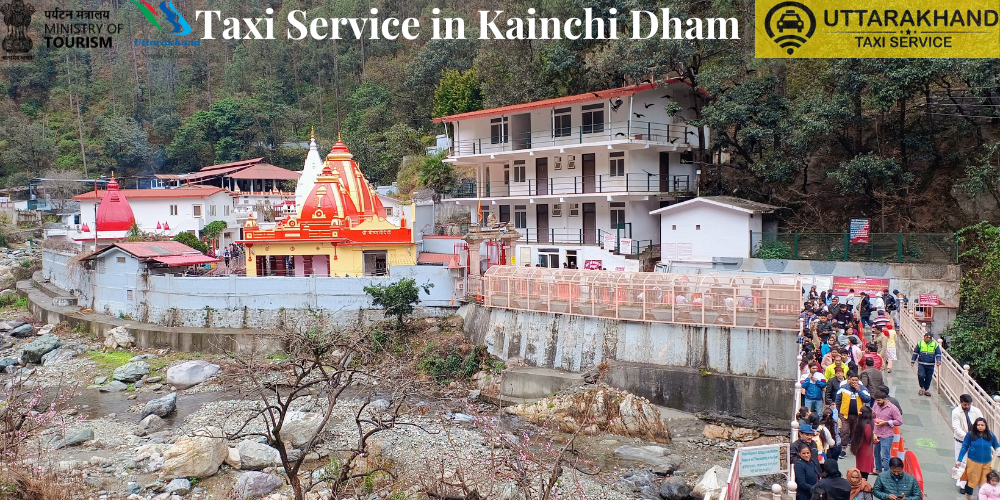 Kanichi Dham Temple with the banner of Taxi Service.