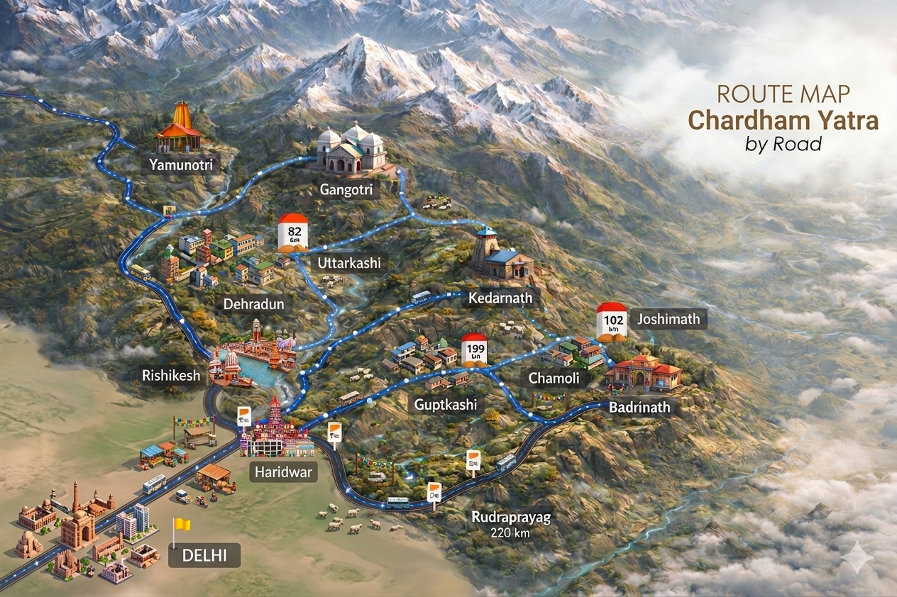 Char Dham Yatra Route Map